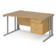 Maestro Cable Managed Leg Wave Desk with Three Drawer Pedestal